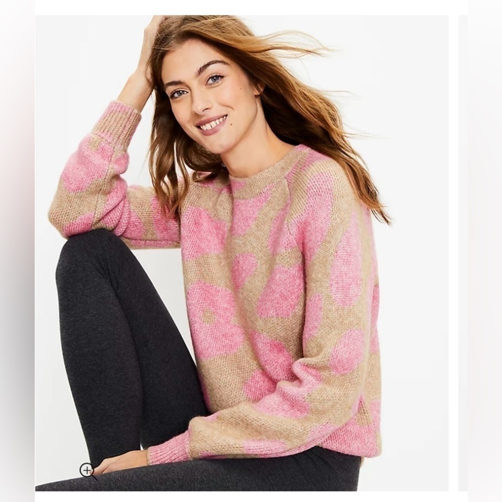 Lou & Grey Leopard Print Pink & Tan Sweater by Loft Women’s Size XXSP